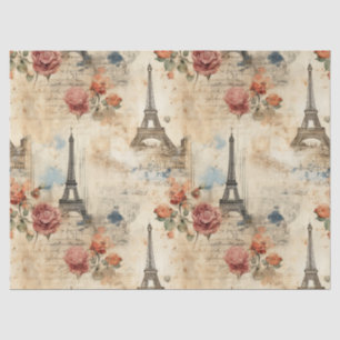 Papier Mousseline Motif de Paris Vintage aquarelle florale française