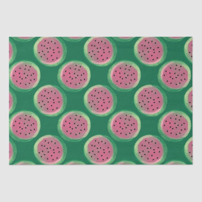 Papier Mousseline Motif de pastèque rose et vert aquarelle (Recto)