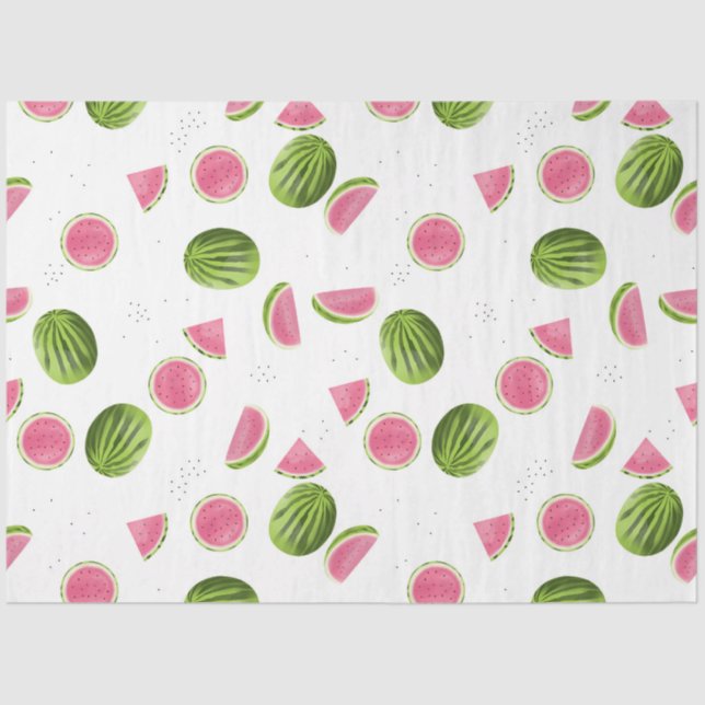 Papier Mousseline Motif de pastèque rose et vert d'été (Recto)