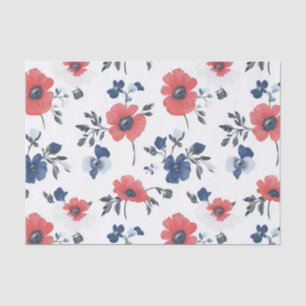 Papier Mousseline Motif de pépites d'aquarelle - Rouge, Bleu et Blan