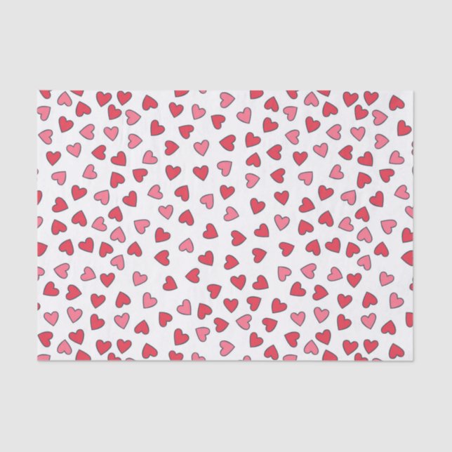 Papier Mousseline Motif de petits coeurs rouge et rose (Recto)