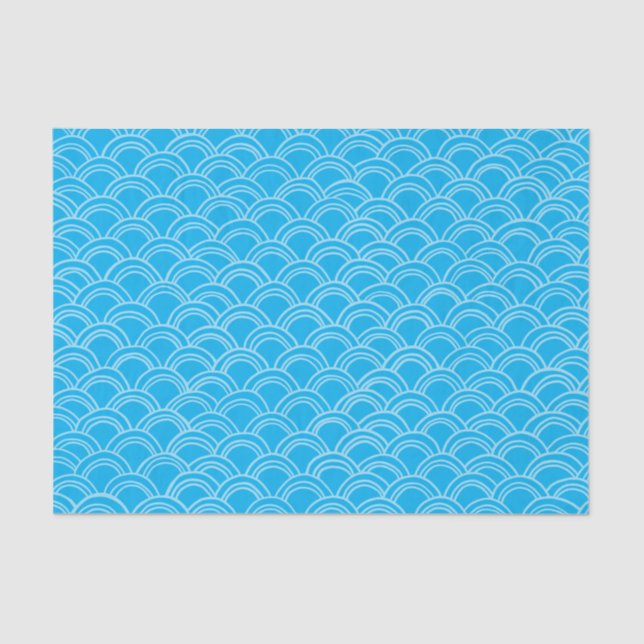 Papier Mousseline Motif de pétoncles ondulés Bleu blanc (Recto)