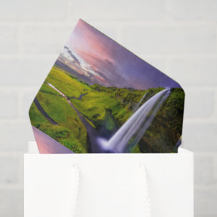 Papier Mousseline Motif de photo de cascade islandaise verte et natu
