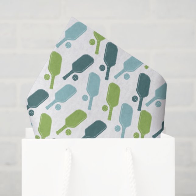 Papier Mousseline Motif de pickleball vert et bleu (Sac cadeau)