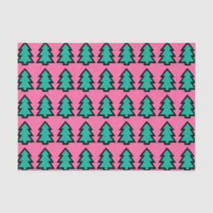 Papier Mousseline Motif de pin rose et turquoise