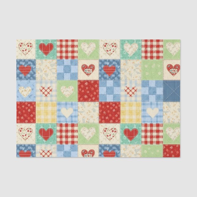 Papier Mousseline Motif de pique-nique Cœurs Patchwork Rustique (1) (Recto)
