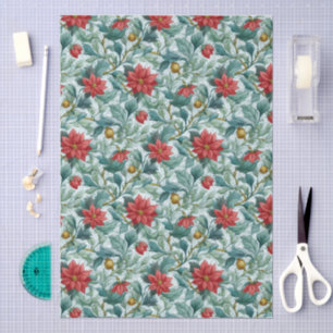 Papier Mousseline Motif de poinsettias rouges de William Morris pour