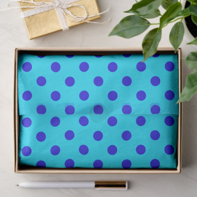Papier Mousseline Motif de points polka cyan sur fond bleu Design (Créateur téléchargé)