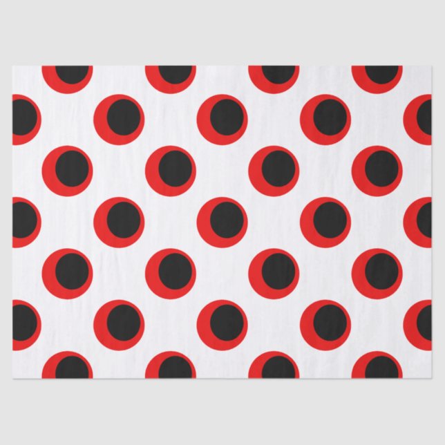 Papier Mousseline Motif de points Polka Noir et Rouge (Recto)