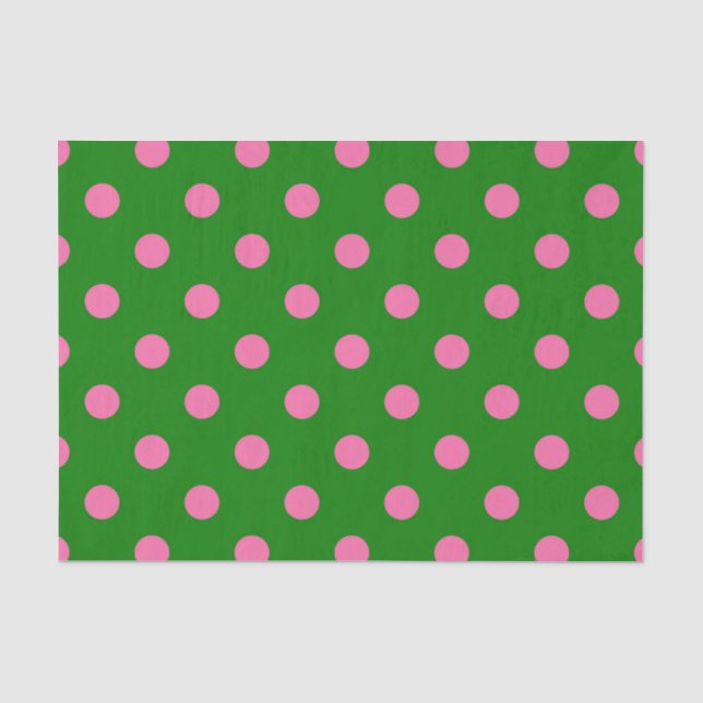 Papier Mousseline Motif de pois roses sur fond vert  (Recto)