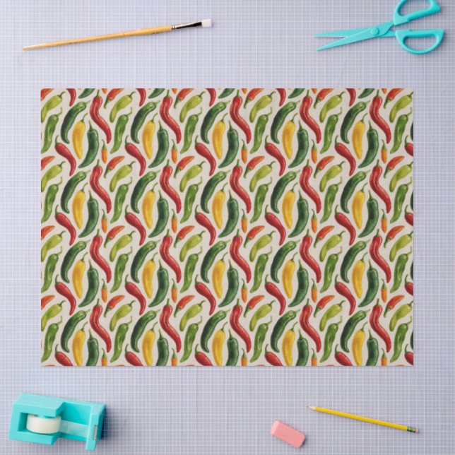 Papier Mousseline Motif de poivron à l'aquarelle (Artisanat)