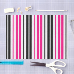 Papier Mousseline Motif de rayures roses noires et blanches