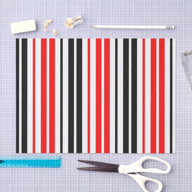 Papier Mousseline Motif de rayures rouges noires et blanches  (Artisanat)