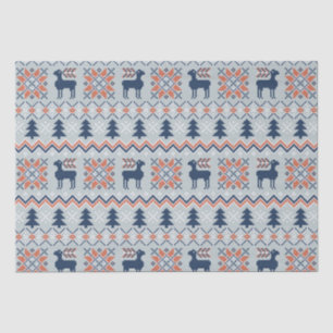 Papier Mousseline Motif de rennes de Noël bleu brun