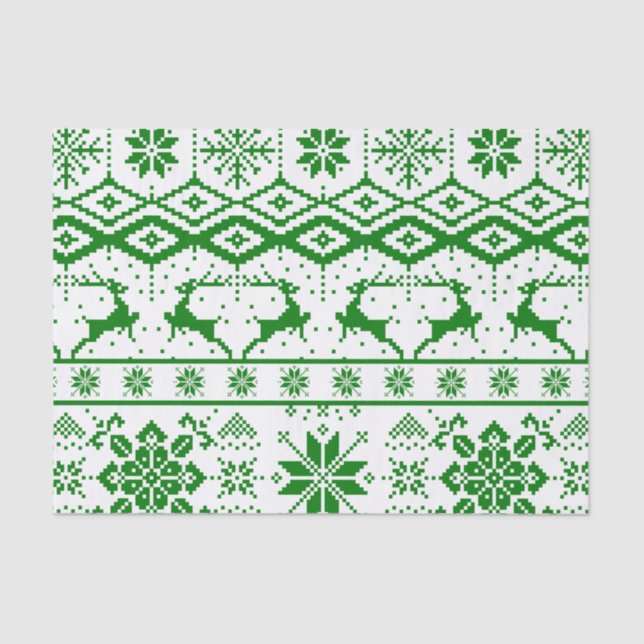 Papier Mousseline Motif de rennes vert de Noël (Recto)
