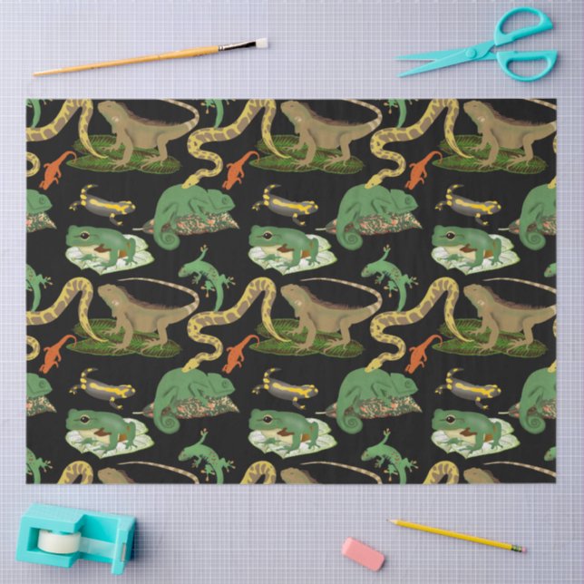 Papier Mousseline Motif de reptiles, lézards et amphibiens (Artisanat)