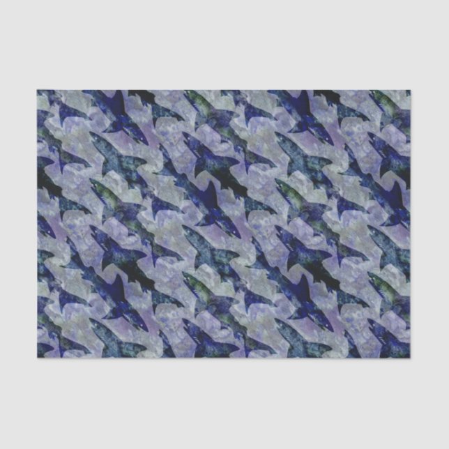 Papier Mousseline Motif de requin dans pourpre et bleu (Recto)