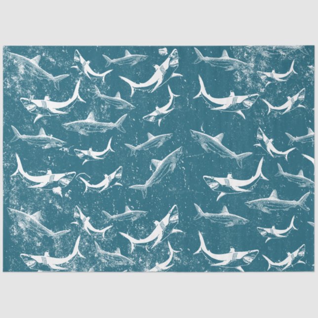Papier Mousseline Motif de requins bleus en détresse (Recto)