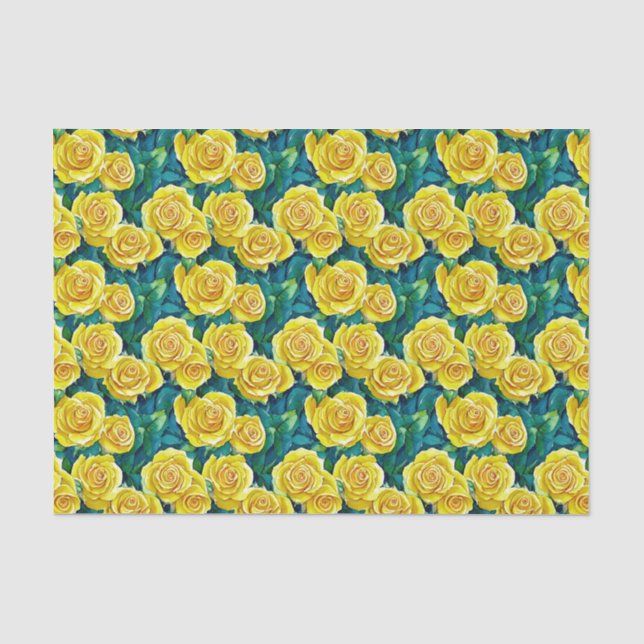 Papier Mousseline Motif de Rose d'aquarelle jaune (Recto)
