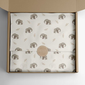 Papier Mousseline Motif de safari neutre aux éléphants à l'aquarelle