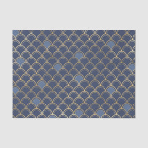 Papier Mousseline Motif De Sirène Or Et Bleu