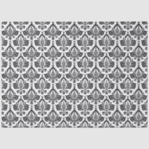 Papier Mousseline Motif de textile damassé classique noir et blanc