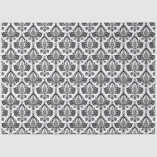 Papier Mousseline Motif de textile damassé classique noir et blanc