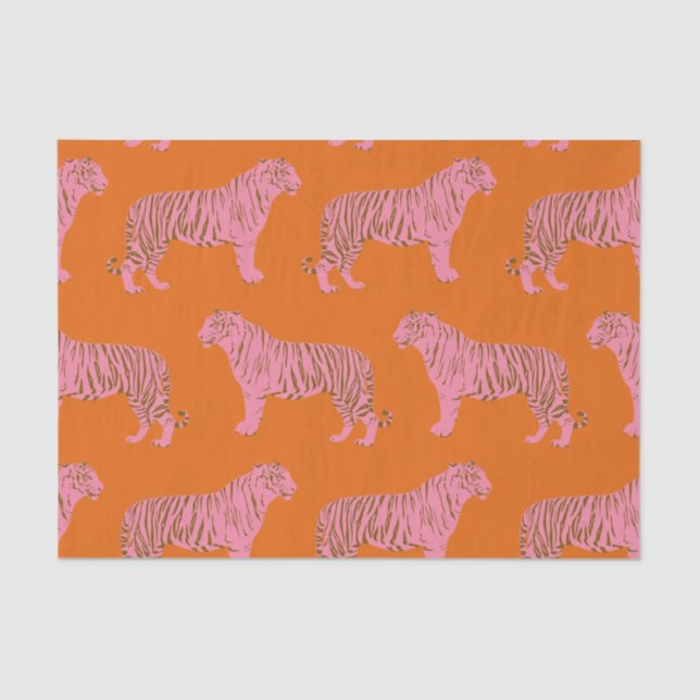 Papier Mousseline Motif de tigre mignon en rose et orange vif (Recto)