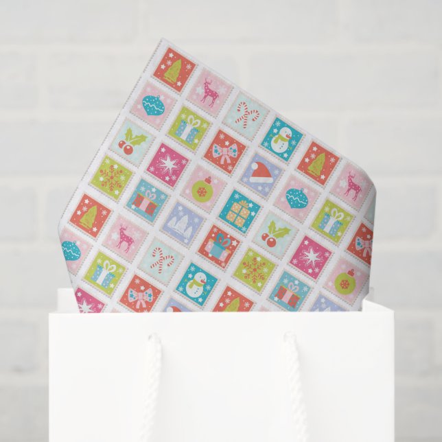 Papier Mousseline Motif de timbres de Noël (Sac cadeau)
