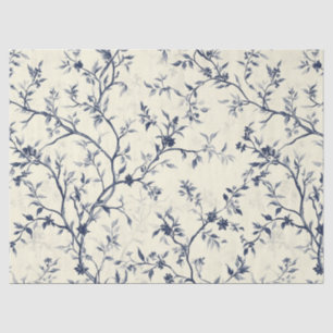 Papier Mousseline Motif de toile florale vintage bleu (1)