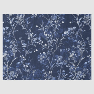 Papier Mousseline Motif de toile florale vintage bleu (10)