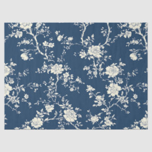 Papier Mousseline Motif de toile florale vintage bleu (11)