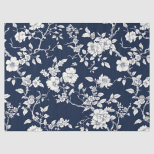 Papier Mousseline Motif de toile florale vintage bleu (12)
