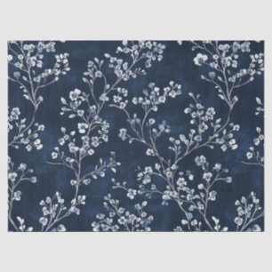 Papier Mousseline Motif de toile florale vintage bleu (13)