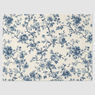 Papier Mousseline Motif de toile florale vintage bleu (2)