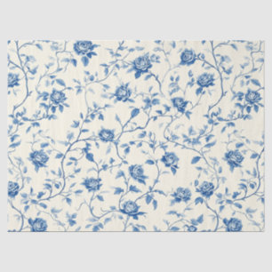 Papier Mousseline Motif de toile florale vintage bleu (3)