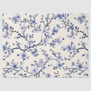 Papier Mousseline Motif de toile florale vintage bleu (5)