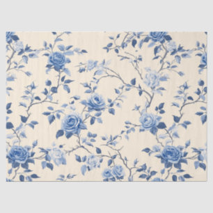Papier Mousseline Motif de toile florale vintage bleu (6)