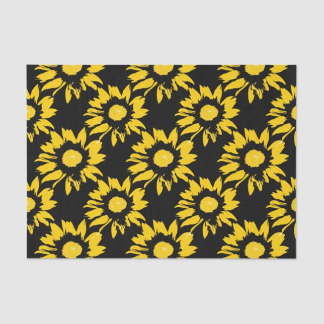 Papier Mousseline Motif de tournesol jaune et noir (Recto)