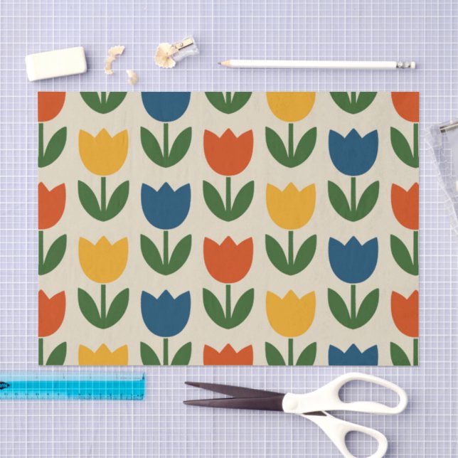 Papier Mousseline Motif de tulipe coloré (Artisanat)