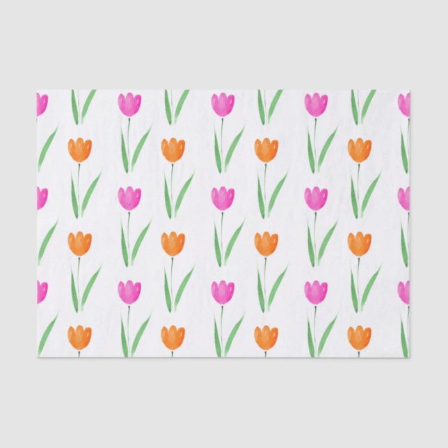 Papier Mousseline Motif de tulipe rose et orange chaud (Recto)
