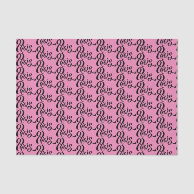Papier Mousseline Motif de typographie Chic Pink et Black Paris (Recto)