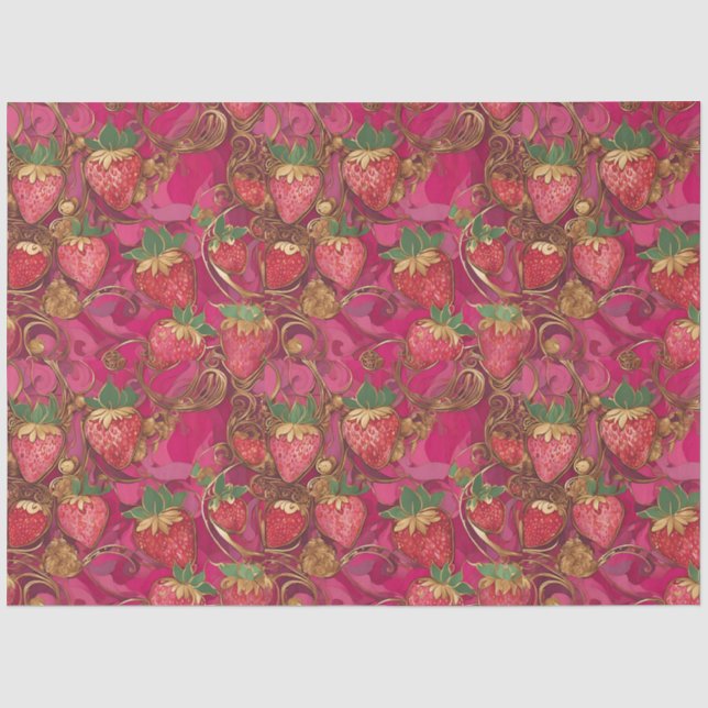 Papier Mousseline Motif de vigne de fraise rose chaud (Recto)