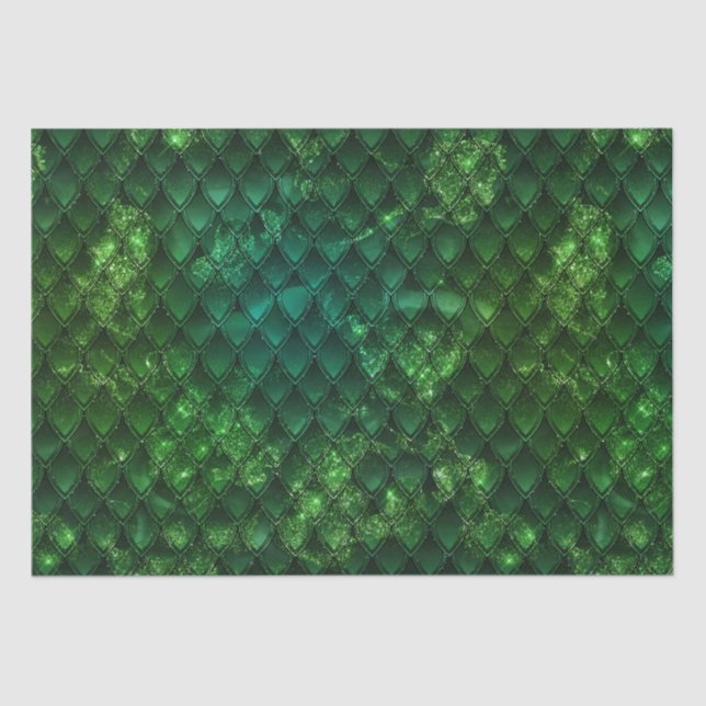 Papier Mousseline Motif d'écailles de dragon vert Fantaisie Émeraude (Recto)