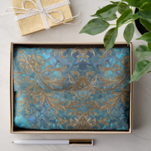 Papier Mousseline Motif d'écailles de sirène Aqua Pearlescent & Or 