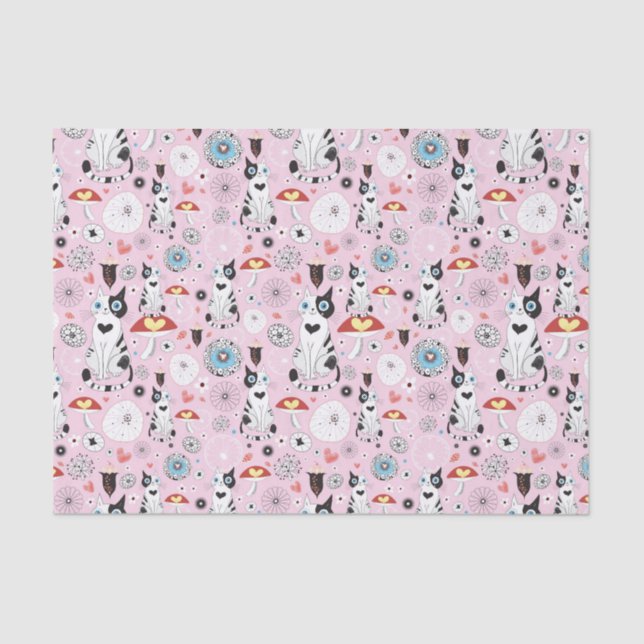 Papier Mousseline motif des chats et des fleurs (Recto)