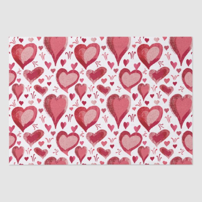 Papier Mousseline Motif des Coeurs rouges Dessin Saint Valentin (Recto)