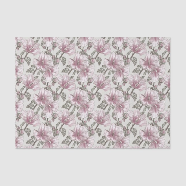 Papier Mousseline Motif des fleurs d'hibiscus roses rousses (Recto)