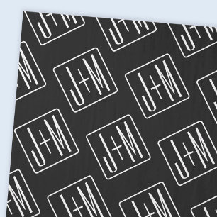 Papier Mousseline Motif des initiales Mariages modernes   Noir & Bla