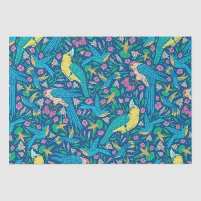 Papier Mousseline Motif des oiseaux et fleurs tropicaux (Recto)